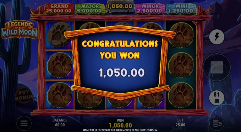 Legends of the Wild Moon - вкупна добивка во Free Spins