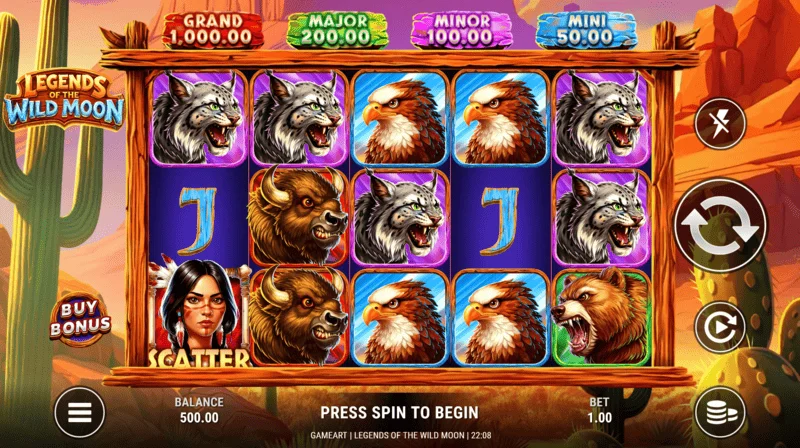 Legends of the Wild Moon - екран за игра со мрежа 5×3